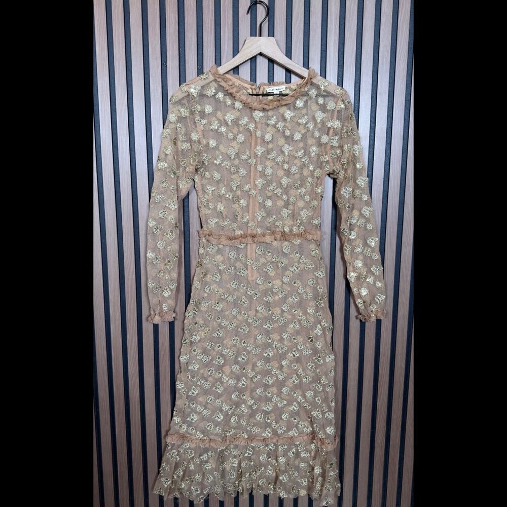 For Love & Lemons Tulle Dress Small Golden Garden Butterfly Floral Long Sleeve